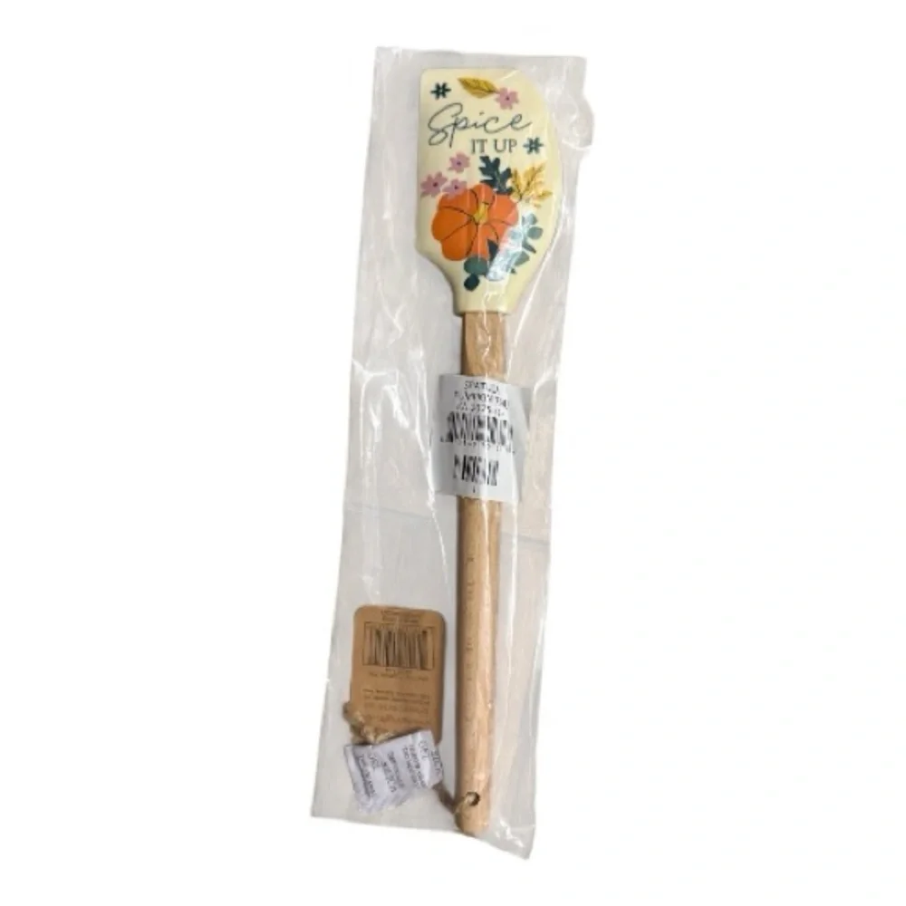 Floral Silicone Spatula with Wooden Handle